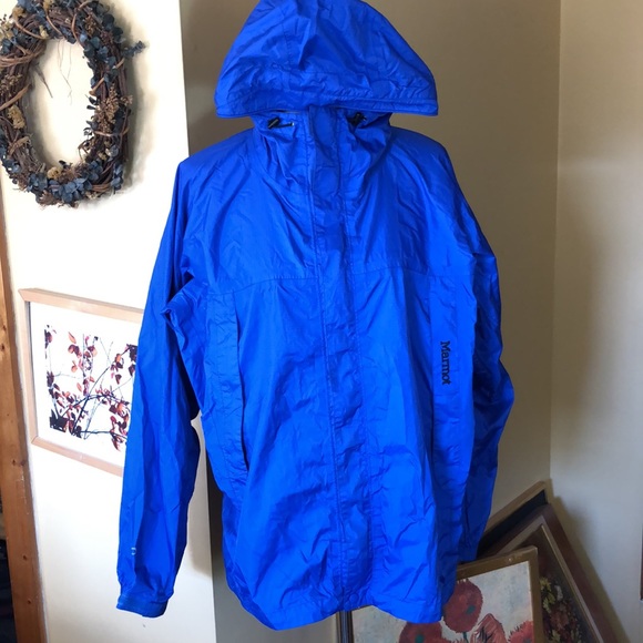 MARMONT size Medium Blue windbreaker ZipFront Waterproof Hoodie Packable Jacket - Picture 2 of 14